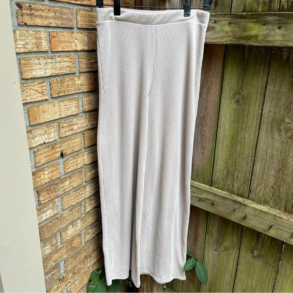 21 Saints Cream Wide Leg Ribbed Pants